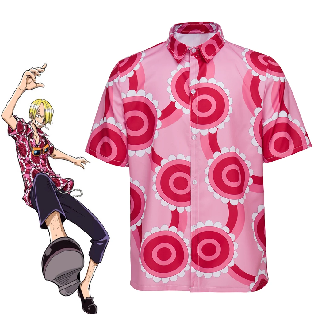 Anime Sanji Cosplay Gömlek Erkekler için Gül Kırmızı Çiçek baskılı tişört Hawaii Tatil Plaj Partisi Üst Karnaval Comic Con Streetwear . ' - ' . 0