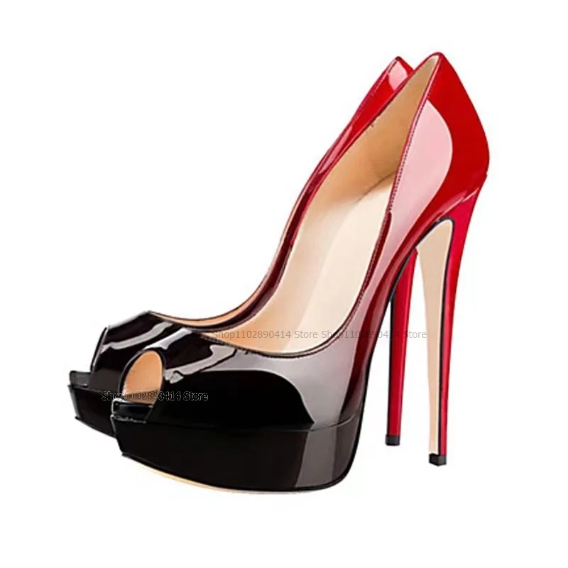 Karışık Renk Patent Deri Pompaları Kapak Topuk Kadın Ayakkabı Stilettos Üzerinde Kayma Yüksek Topuklu Peep Toe Moda Zarif Zapatillas Mujer . ' - ' . 0