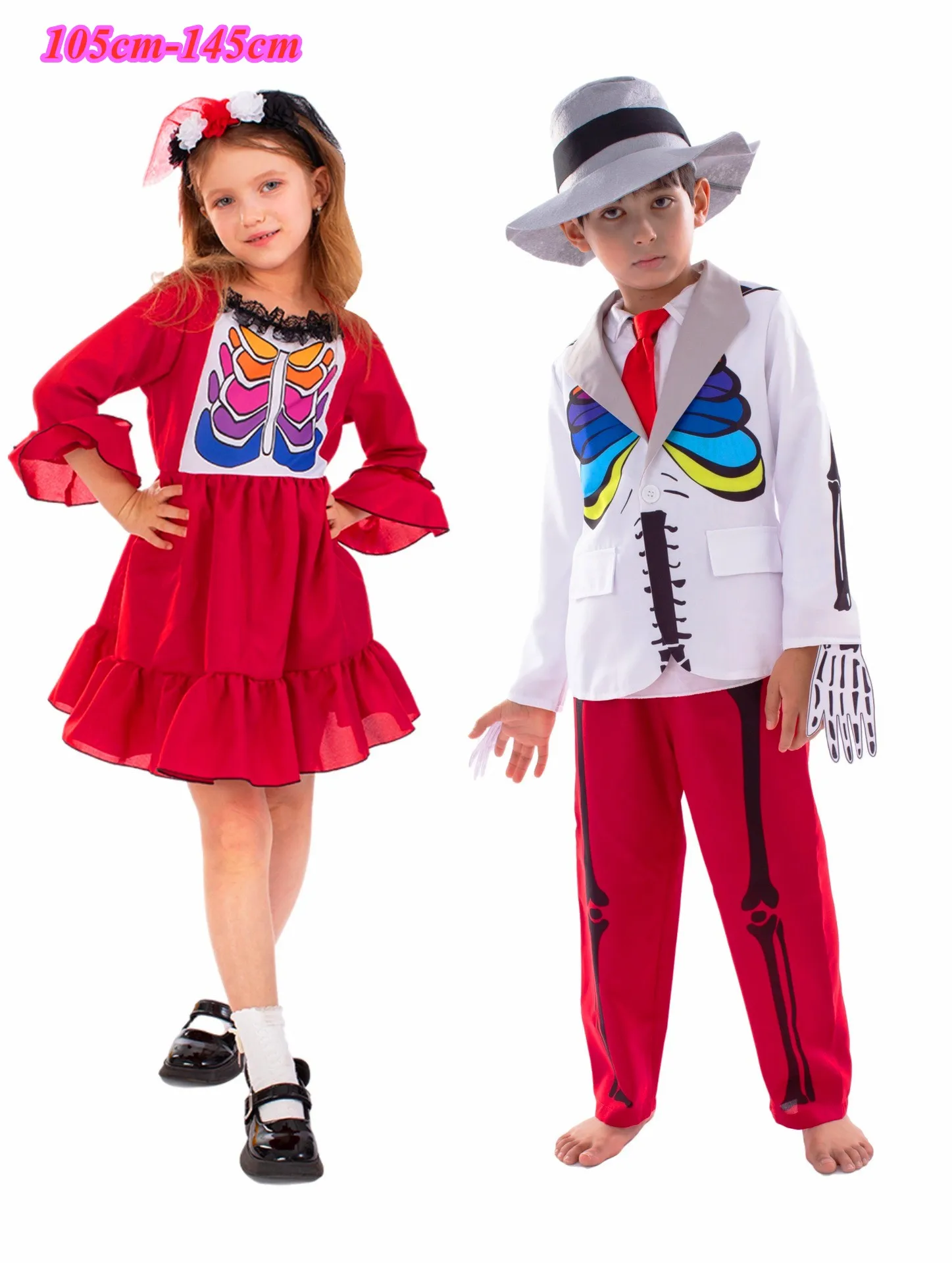 Korku Zombi Kostüm Çocuk Kız Erkek Kırmızı İskelet Cosplay Korkunç Anime Cadılar Bayramı Üniforma Canival doğum günü partisi elbisesi Giyim . ' - ' . 0