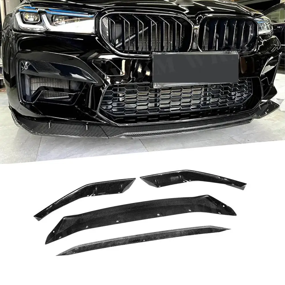 Kuru Karbon Fiber Ön Dudak Bölücüleri BMW 5 Serisi için F90 M5 LCI 2021 + FRP Araba Ön Tampon Koruma 3 adet / takım . ' - ' . 0