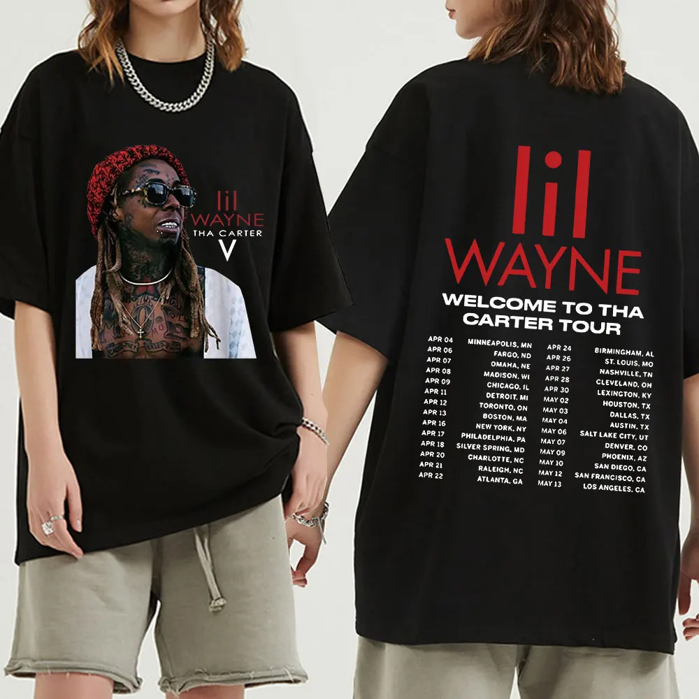 Rapçi Lil Wayne Hoş Geldiniz Tha Carter 2023 Tur Konseri T Shirt Erkek kadın Vintage Hip Hop T-shirt Gotik Büyük Boy T-shirt . ' - ' . 0