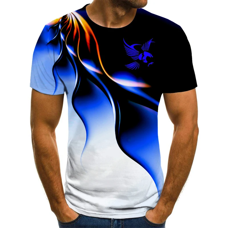 Renkli Kartal simgesi 3D Baskı Yaz erkek O-Boyun T-shirt Rahat Kısa Kollu büyük beden kazak Moda Streetwear Erkek Giyim . ' - ' . 0