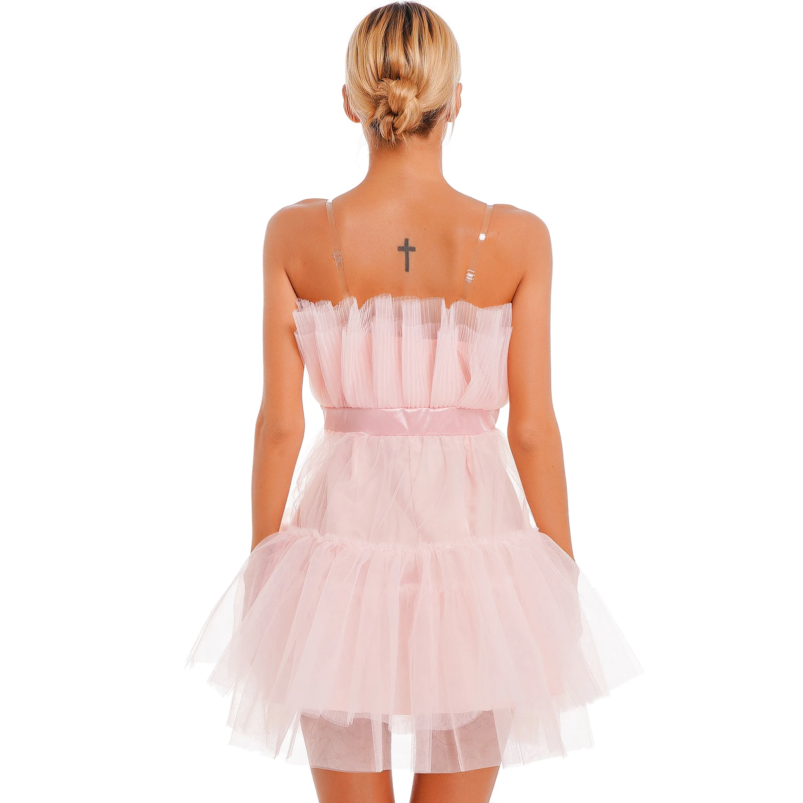 Choomomo Bayan Saf Straplez Prenses Kısa Elbiseler Çok Katmanlı Örgü Yüksek Bel Hattı Parti Elbise İlmek ile Doğum Günü için . ' - ' . 1