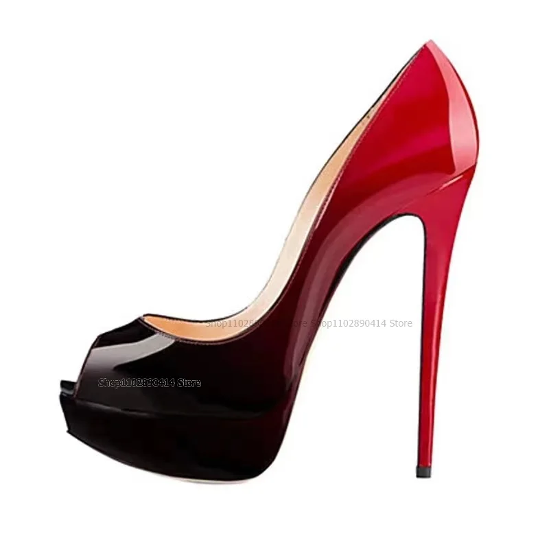 Karışık Renk Patent Deri Pompaları Kapak Topuk Kadın Ayakkabı Stilettos Üzerinde Kayma Yüksek Topuklu Peep Toe Moda Zarif Zapatillas Mujer . ' - ' . 1
