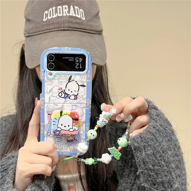 Kawaii Sanrioed Pochacco telefon kılıfı Karikatür Samsung Kız Galaxy Zflip3/4 / 5 cep telefonu Koruyucu Kılıf Anti-sonbahar doğum günü hediyesi . ' - ' . 1