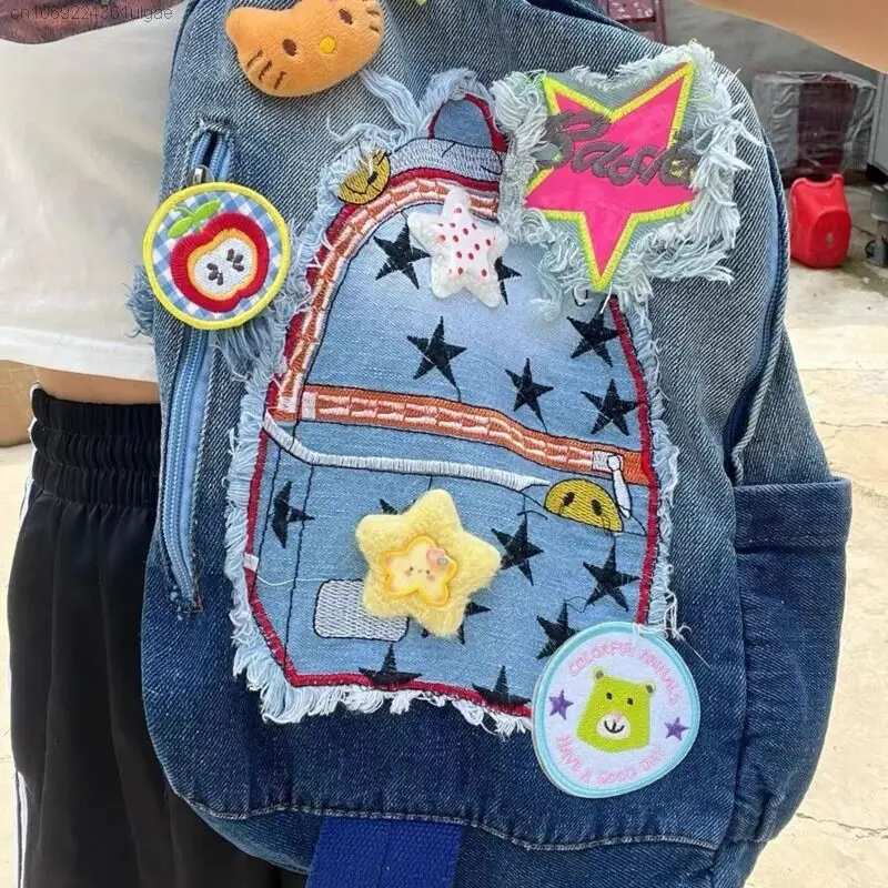 Sanrio Helllo Kitty Y2k Yıldız Sırt Çantaları Kore Trend Denim omuz çantaları Kız Karikatür Lüks Okul Çantası Kadın Vintage moda çantalar . ' - ' . 1