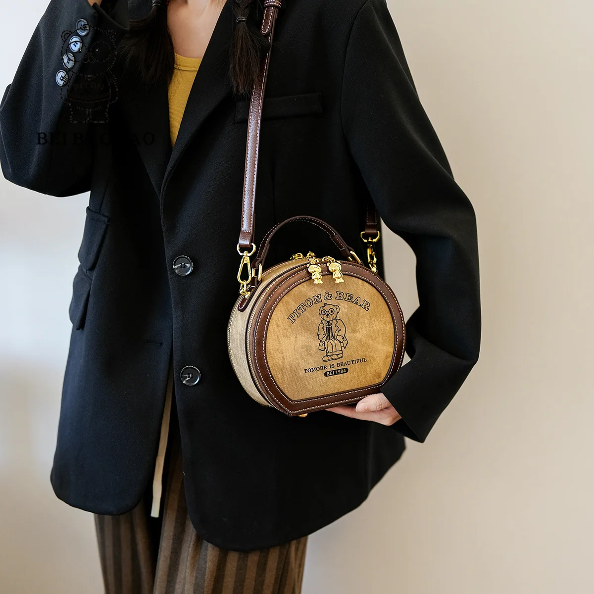 beibaobao kadın askılı omuz çantası Crossbody Çanta Retro Moda Rahat Kore Baskı İnstagram Küçük Yuvarlak Çanta Moda Bolso . ' - ' . 2