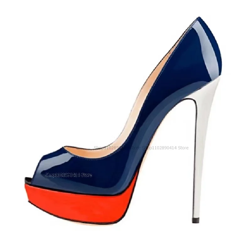 Karışık Renk Patent Deri Pompaları Kapak Topuk Kadın Ayakkabı Stilettos Üzerinde Kayma Yüksek Topuklu Peep Toe Moda Zarif Zapatillas Mujer . ' - ' . 2