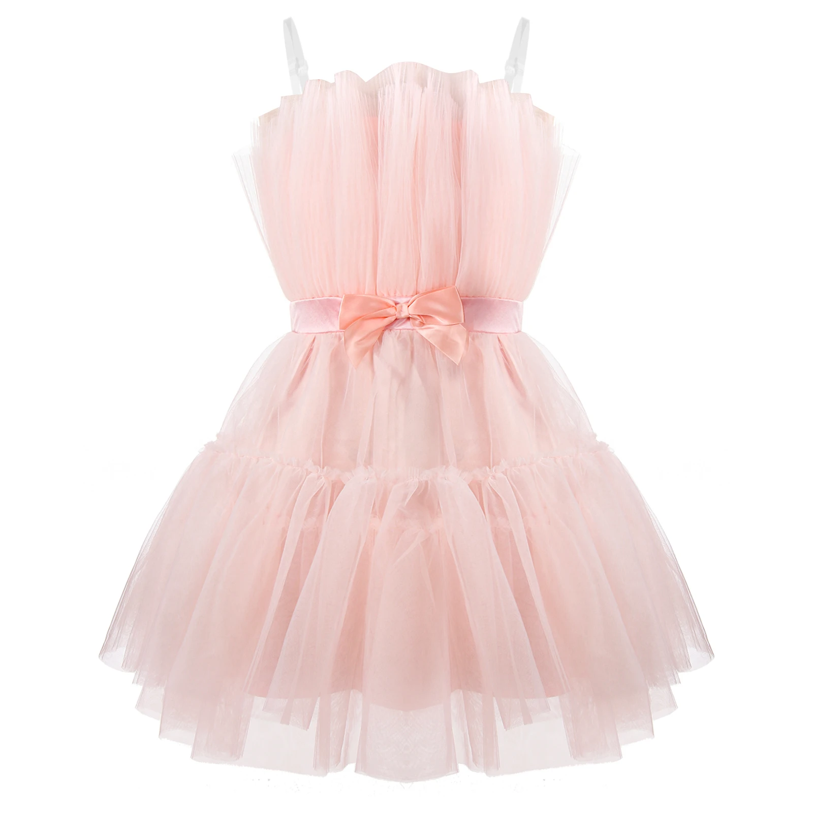 Choomomo Bayan Saf Straplez Prenses Kısa Elbiseler Çok Katmanlı Örgü Yüksek Bel Hattı Parti Elbise İlmek ile Doğum Günü için . ' - ' . 3