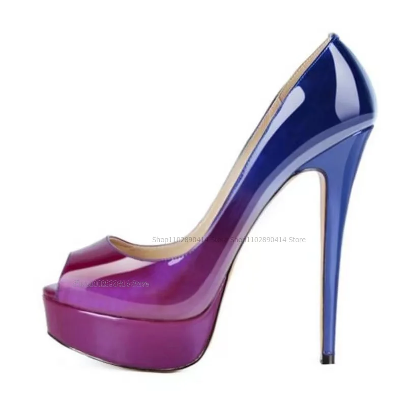 Karışık Renk Patent Deri Pompaları Kapak Topuk Kadın Ayakkabı Stilettos Üzerinde Kayma Yüksek Topuklu Peep Toe Moda Zarif Zapatillas Mujer . ' - ' . 3