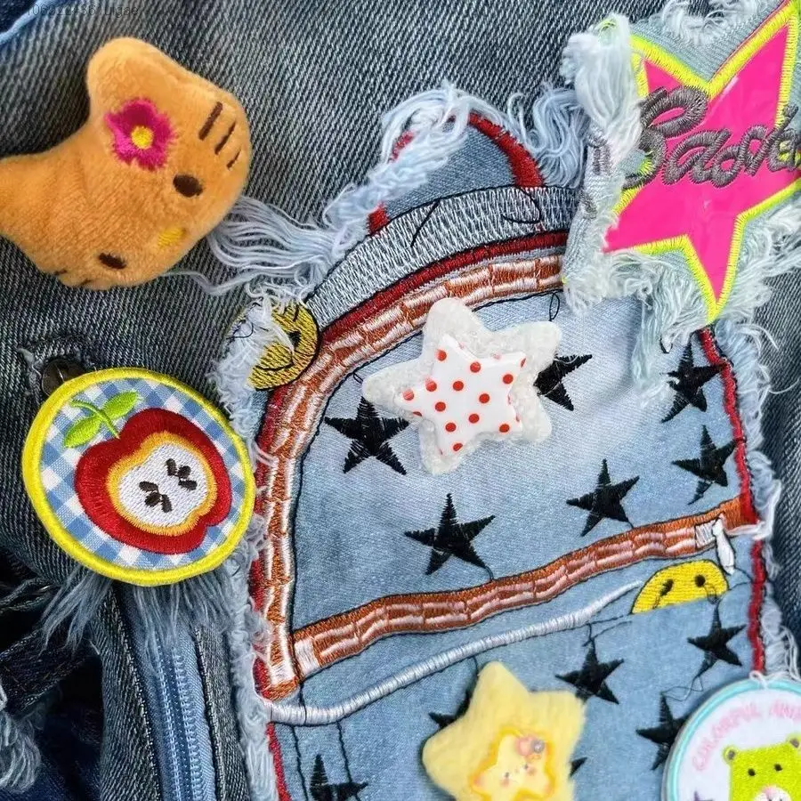 Sanrio Helllo Kitty Y2k Yıldız Sırt Çantaları Kore Trend Denim omuz çantaları Kız Karikatür Lüks Okul Çantası Kadın Vintage moda çantalar . ' - ' . 4