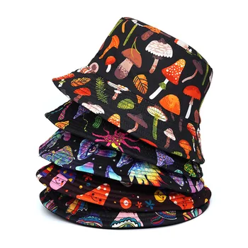 2023 Balıkçı Şapka Kadın Erkek Yeni Mantar Baskı Kova Şapka Açık Çift taraflı Güneşlik Moda Havzası Panama Bob Kap