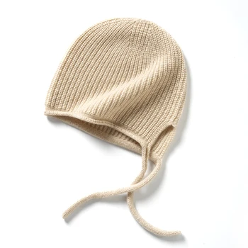 2023 Sevimli Bere Kış Kadın Sıcak Kore Versiyonu Örgü Şapka %100 % Kaşmir Kapaklar Kadın kulak koruyucu Kravat Kazak Şapka Bej Kaput