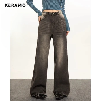 Amerikan Vintage Düz Yüksek Bel Kot kadın Rahat Grunge Pantolon Baggy Y2K Geniş Bacak Yüksek Sokak Tarzı Kot Pantolon