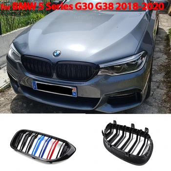 Araba Parlak Siyah Izgara araç ön ızgarası BMW 5 Serisi için G30 G38 2016-2019 Çift Kaburgalar Çift Hat İzgaralar