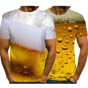 Bira 3d Baskılı T Shirt Erkek Komik Yenilik O-Boyun Kısa Kollu Üstleri Yaz Moda Nefes Gevşek Rahat Kıyafet Giyim Tops