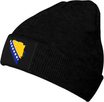 Bosnalı Harita Bayrağı Örgü Bere Kış Şapka Erkekler ve Kadınlar için Örme Kaflı Kafatası Kap Akrilik Günlük Bere Şapka