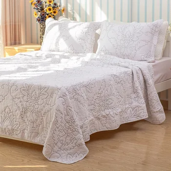 CHAUSUB Beyaz Yatak Örtüsü Seti 3 ADET pamuk yorgan Işlemeli Yatak Örtüsü Yastık Kılıfı Kraliçe Yaz Battaniye Yatak