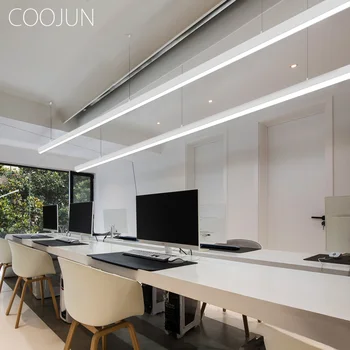 COOJUN 24 W derin parlama önleyici Minimalist siyah beyaz kolye avize lambaları Modern uzun şerit ışıkları yemek masası ofis aydınlatma