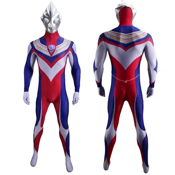 Film Ultraman Tiga kostüm Cosplay ışık maskesi Fullboday Cadılar Bayramı Kostüm Süper kahraman tulum erkek / Kadın / / çocuklar