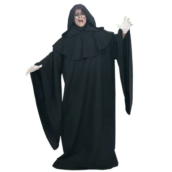 Grim Reaper Kostüm Çünkü Korku Şeytan Kapşonlu Robe Kıyafet Yetişkin Erkekler Cadılar Bayramı Purim cosplay Vampir Şeytan Kostümleri
