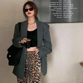 Güzel Bahar Küçük Takım Elbise Gevşek Ceket Kadınlar Uzun Kore Katı Mizaç Kadın Trençkot Pop İki Parçalı Takım günlük giysi + Pantolon