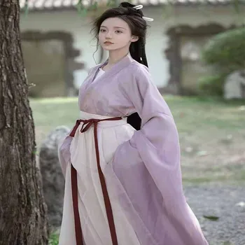Hanfu Elbise Kadınlar Antik Çin Hanfu Setleri Kadın Peri Cosplay Kostüm Yaz Dans Elbise Mor Setleri Hanfu Parti Elbise