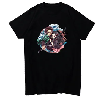 İblis avcısı Tanjiro Nezuko Anime Grafik T Shirt Büyük Boy Kısa Kollu T-Shirt Yaz Harajuku Streetwear erkek Giyim