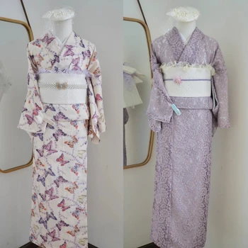 Japon Resmi Dantel Kimono kadın Geleneksel Çift katmanlı Kimyasal Elyaf Dantel Küçük Tahıl Kimono Elbise, Ücretsiz Boyut