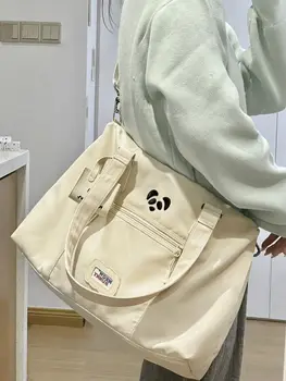 JIAERDİ Kawaii Panda kanvas kadın çantası Kadın Yeni Harajuku Büyük Kapasiteli gündelik çanta Kadın Vintage Sevimli Beyaz Crossbody Çanta