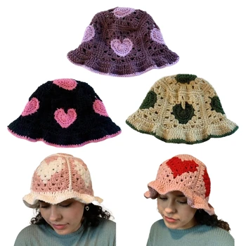 Kadın El Dokuma Şapka Örme Güneş Kova Şapka Y2K çiçekli şapka Genç Kız Kadınlar için Parti Şapkalar Fotoğraf Çekimleri Bere Şapka