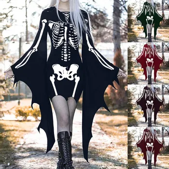 Karnaval Cadılar Bayramı Ortaçağ Rönesans Elf Victoria Parti Yarasa Elbise Kadınlar Gotik İskelet Vampir Şeytan Cadı Cosplay Kostümleri