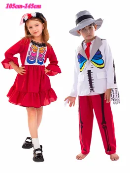 Korku Zombi Kostüm Çocuk Kız Erkek Kırmızı İskelet Cosplay Korkunç Anime Cadılar Bayramı Üniforma Canival doğum günü partisi elbisesi Giyim