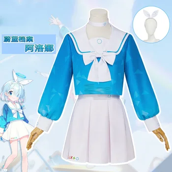 Mavi Arşiv Çünkü Arona Cosplay Oyunu Sevimli Mavi Beyaz jk Pilili Etek Kostüm Kadınlar için Cadılar Bayramı Takım Elbise