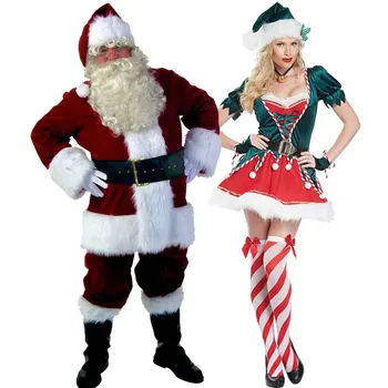 Noel Baba Kostüm Çift Noel Kostüm Cosplay Erkekler Kadınlar Noel Baba Giysileri Kadife Fantezi Noel Kostüm Karnaval Parti Setleri