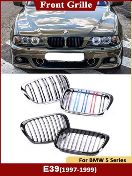 Parlak Siyah Krom M Tarzı Yarış İzgaralar Ön Üst Böbrek Tampon İç İzgara Aksesuarları BMW 5 Serisi İçin E39 1997-2003
