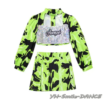 Podyum Sokak Dans Hiphop Elbise Rave Gösterisi Kıyafet Dansçı Caz Kıyafetler Dans Sahne Çocuk Kız Kawaii Giyim Hip Hop Kostüm