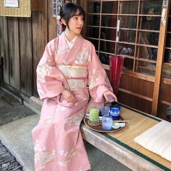 Sakura Kız Kimono Elbise Japon Yukata Obi Bornoz Kadınlar Çiçek Baskı Haori Japonya Üniforma Cosplay Kostüm Partisi Kısa Elbise