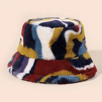 Sonbahar Kış Balıkçı Şapka Moda Kamuflaj Sıcak Tutmak Koyun Kulak Şapka Faux Kürk Yumuşak Kova Şapka Kadın