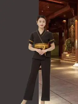 Tay Tarzı Koyu Kahverengi Otel Karşılama Garson İş Elbiseleri Kısa kollu Yaz