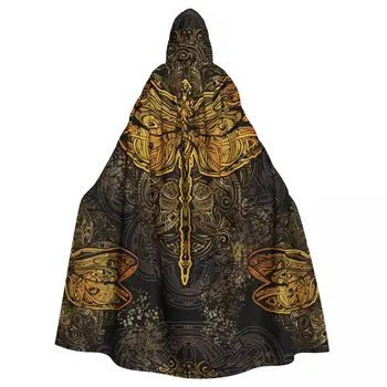 Unisex Yetişkin Altın Yusufçuk Mandala Pelerin Hood ile Uzun Cadı Kostüm Cosplay