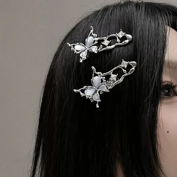 Y2K Düzensiz Sıvı Metal Firkete Kelebek Zirkon Saç Klipleri Kız Moda Gümüş Patlama Klip Kadınlar İçin saç aksesuarları