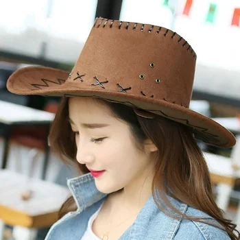Yeni Moda Batı kovboy şapkası Büyük Kenarlı Şapka Erkekler veya Kadınlar için Kova Şapka Kadın Şapka