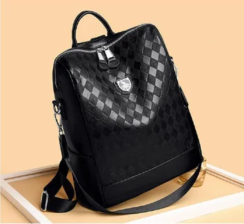 Yeni Moda Büyük Kapasiteli seyahat sırt çantası Kadın Elmas Kafes Deri omuz çantaları Tote okul çantası Bayanlar Rahat Sırt Çantaları