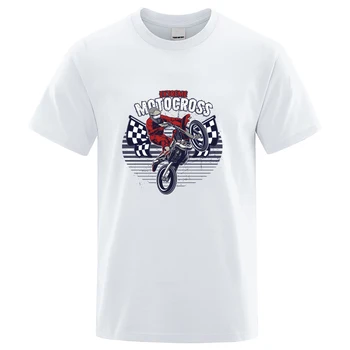 Yeni Yaz Erkek Kısa Kollu Motosiklet Çizim T-Shirt Hip Hop Erkek Casual Tops Beyaz Streetwear Tees