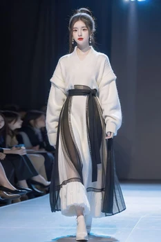 Yeni Çin Tarzı Çin Tarzı Han Giyim Elemanları Örme Elbise kadın Giyim İçin Komple Bir Set İle Eşleştirilmiş Moda