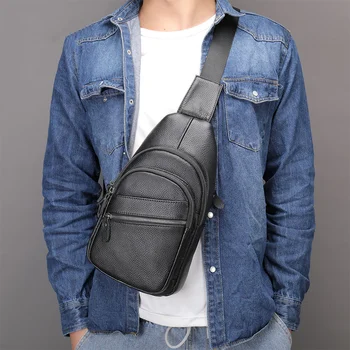 Yumuşak inek derisi deri göğüs çantası basit omuz sırt çantası siyah kahve deri erkek çanta göğüs paketi açık sürme çanta