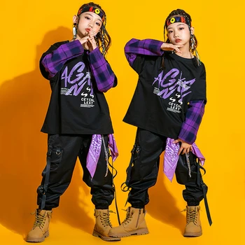 Çocuklar Uzun Kollu Kazak Kargo Pantolon Kızlar İçin Caz Dans Kostümleri Çocuk Hip Hop Giyim Kpop Kıyafet Sokak WearSL9179
