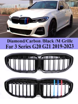 Ön Böbrek Tampon Karbon İzgaralar Facelift Parlak Siyah Yarış Izgarası M Renk BMW 3 Serisi İçin G20 G21 G28 2019-2023 316i 318i